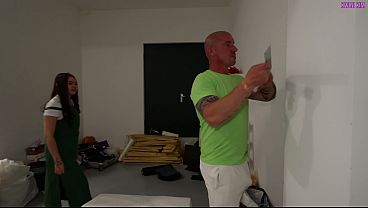 Asian with a Wet and Hairy Cunt Fucked a Builder in a Mouth and Was Fucked His Huge Cock Hard in a Dirty Garage